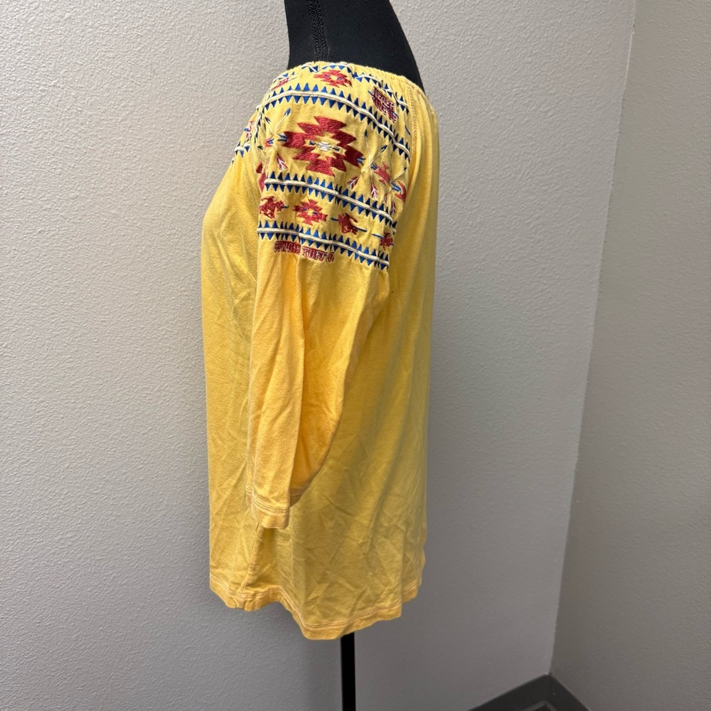 Cowgirl Tuff Co Yellow Embroidered Western Boho Aztec Off Shoulder Top L - Picture 4 of 9